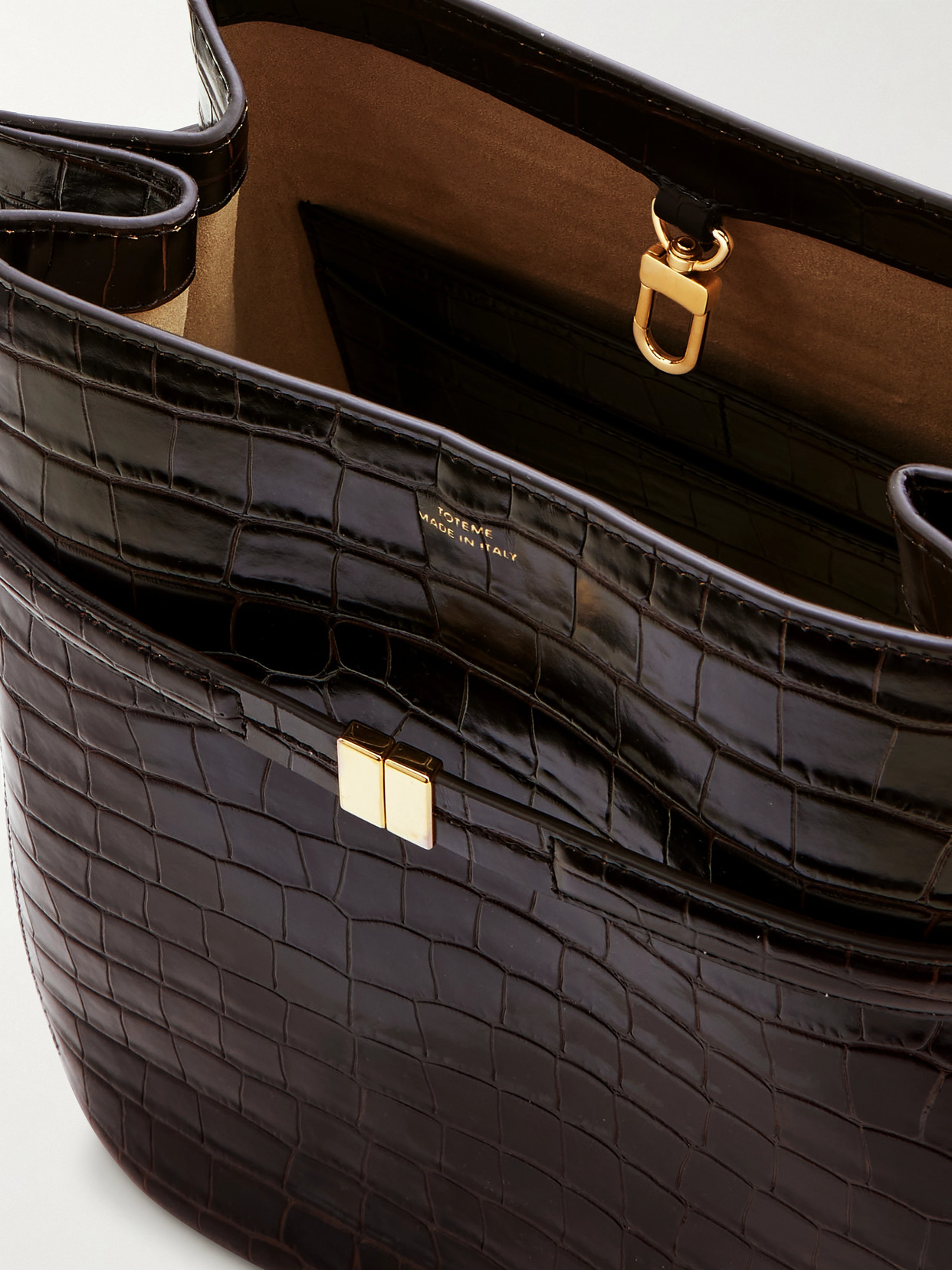 Totême Belted Croc-effect Leather Tote In Brown
