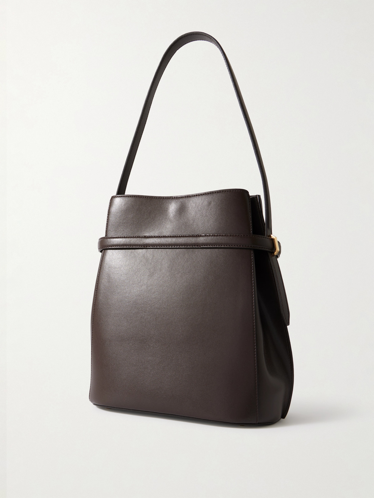 Totême Toteme Women Leather Bucket Bag With Frontal Strap In Brown
