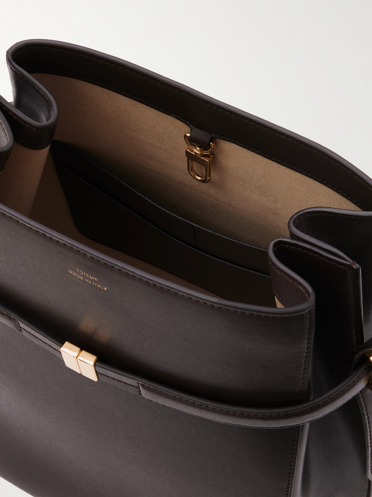 Totême Toteme Women Leather Bucket Bag With Frontal Strap In Brown