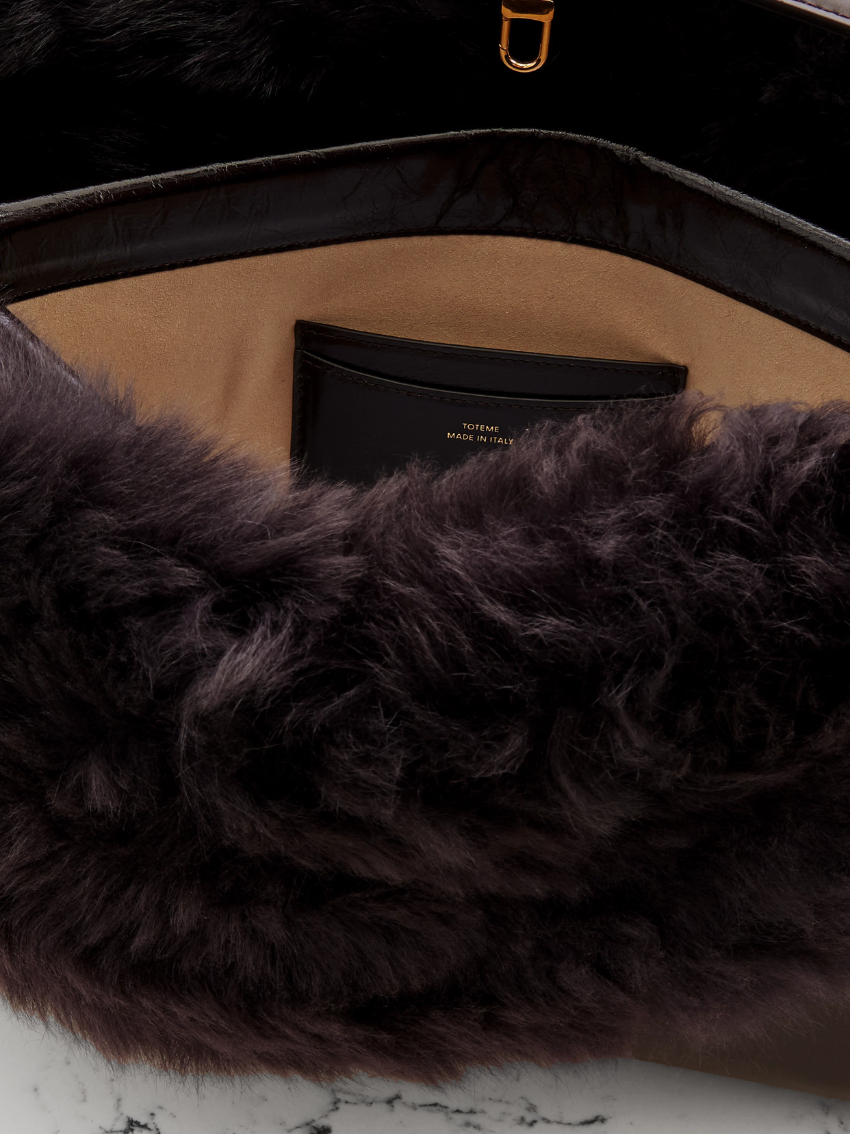 T-Lock Shearling Shoulder Bag