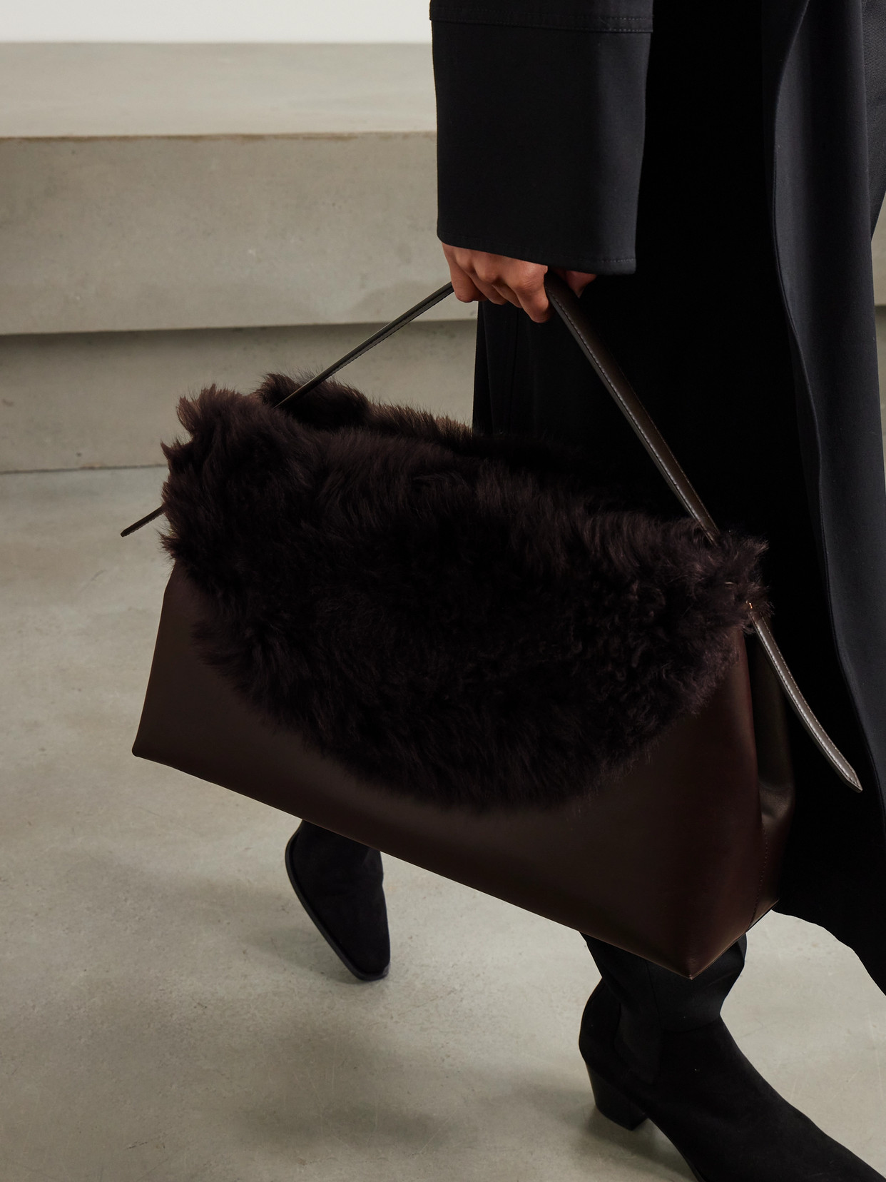 T-Lock Shearling Shoulder Bag