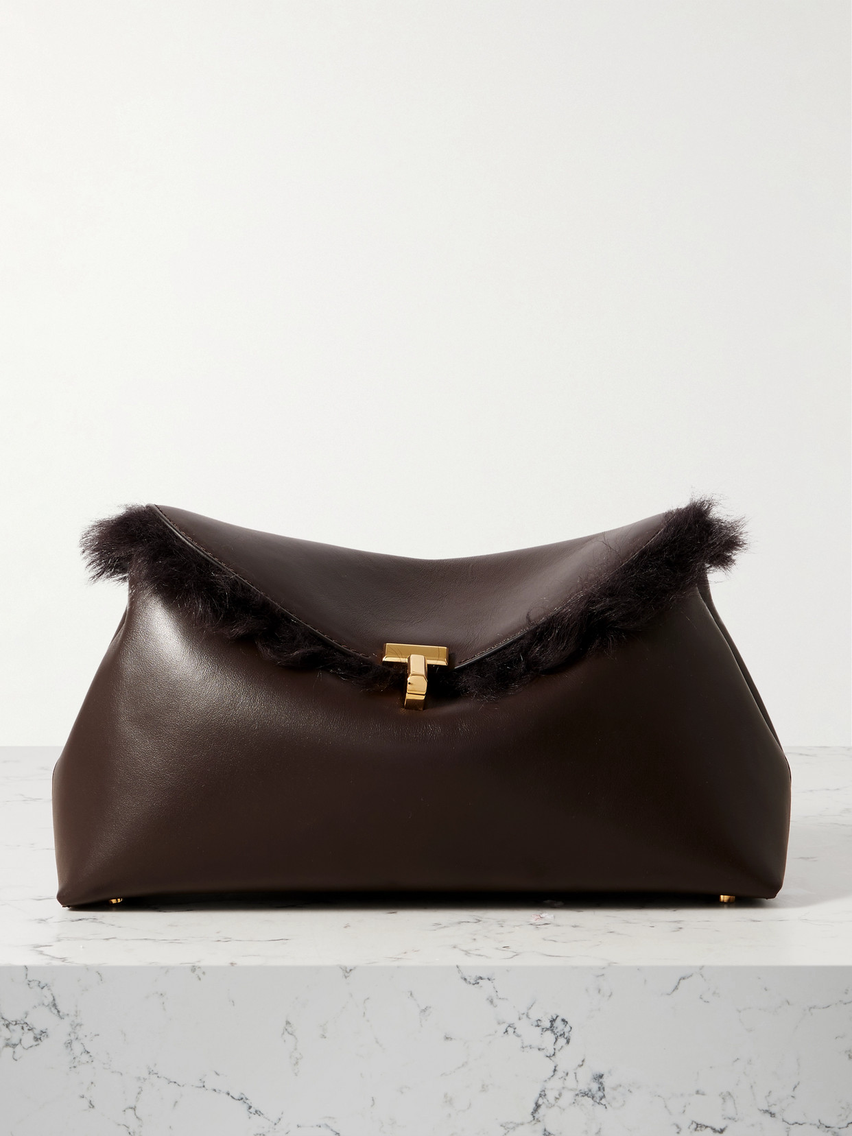 Totême T-lock Shearling Clutch In Brown
