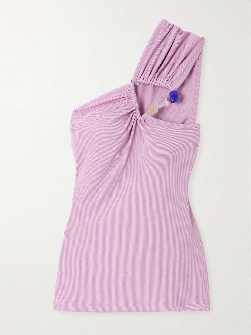 Christopher Esber One-shoulder Stone-embellished Ribbed Jersey Top