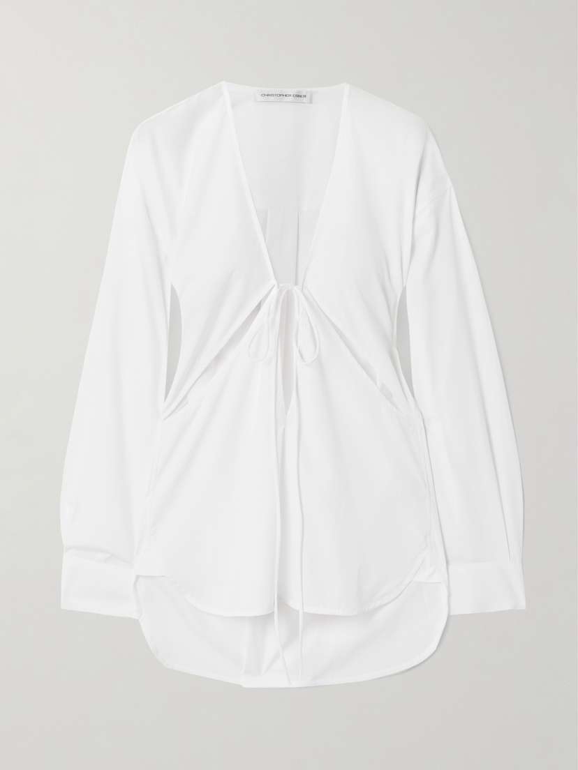 Christopher Esber Triqueta Tie-detailed Cutout Cotton-poplin Blouse