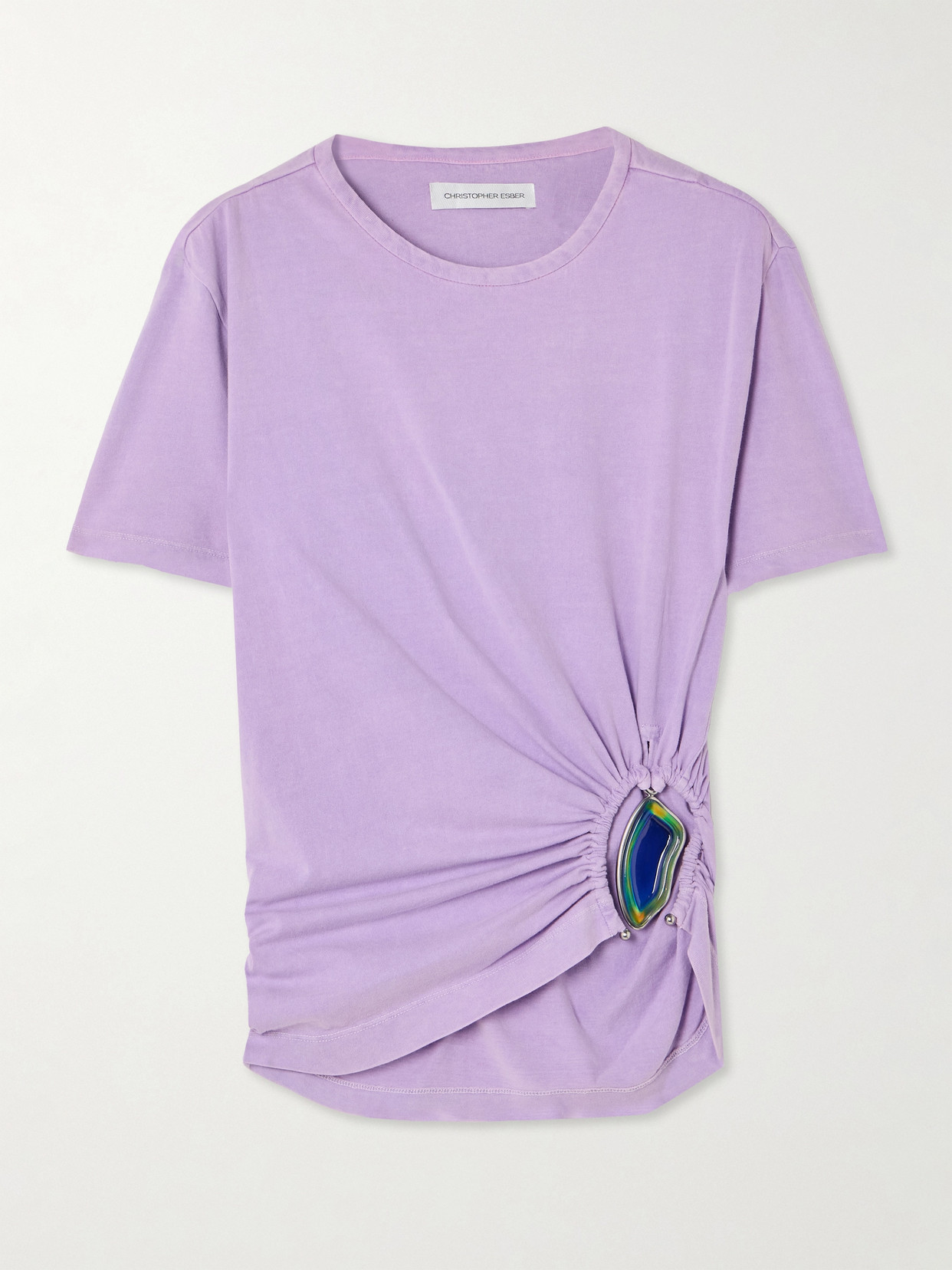 Christopher Esber - Moodstone Embellished Gathered Cotton-jersey T-shirt - Purple
