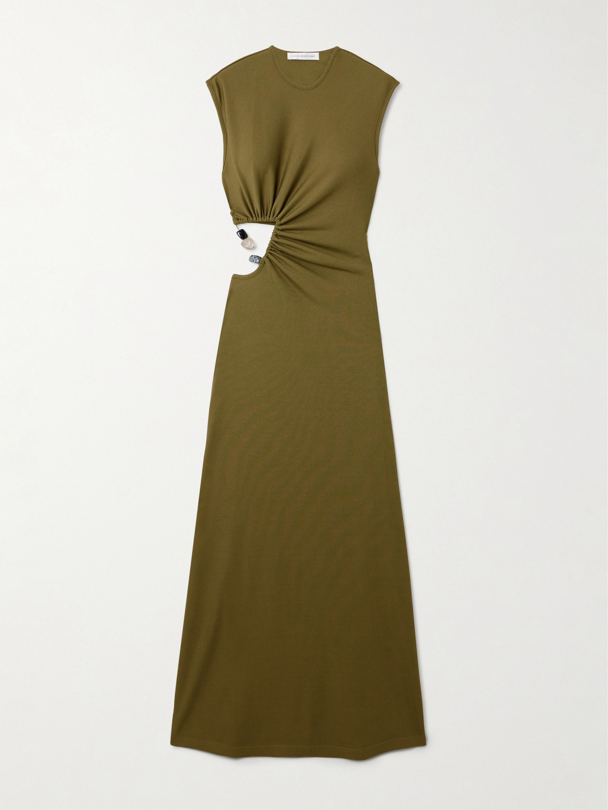 Christopher Esber - Cutout Embellished Ribbed Jersey Maxi Dress - Green