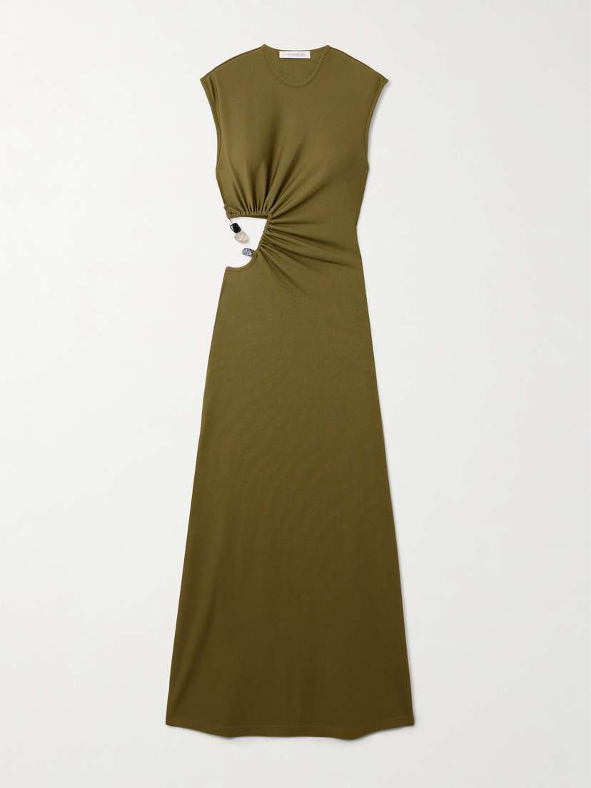 Christopher Esber Cutout Embellished Ribbed Jersey Maxi Dress