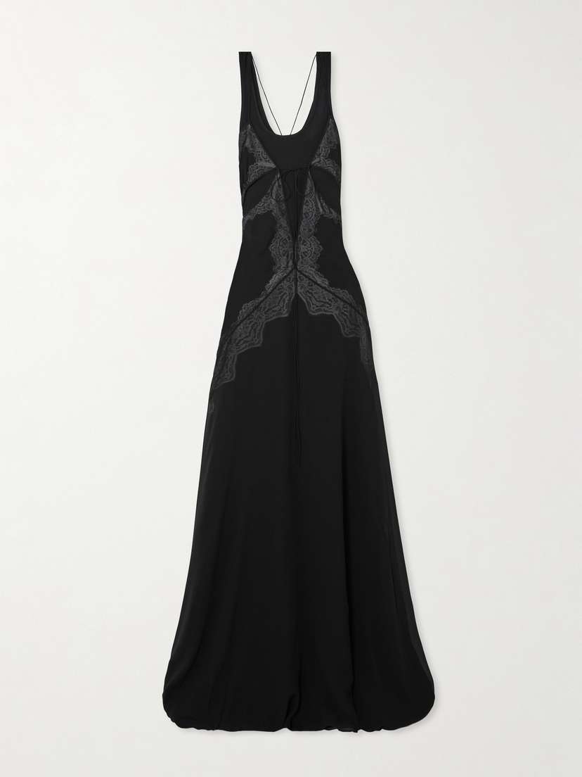 Christopher Esber Cutout Lace-trimmed Silk-georgette Gown