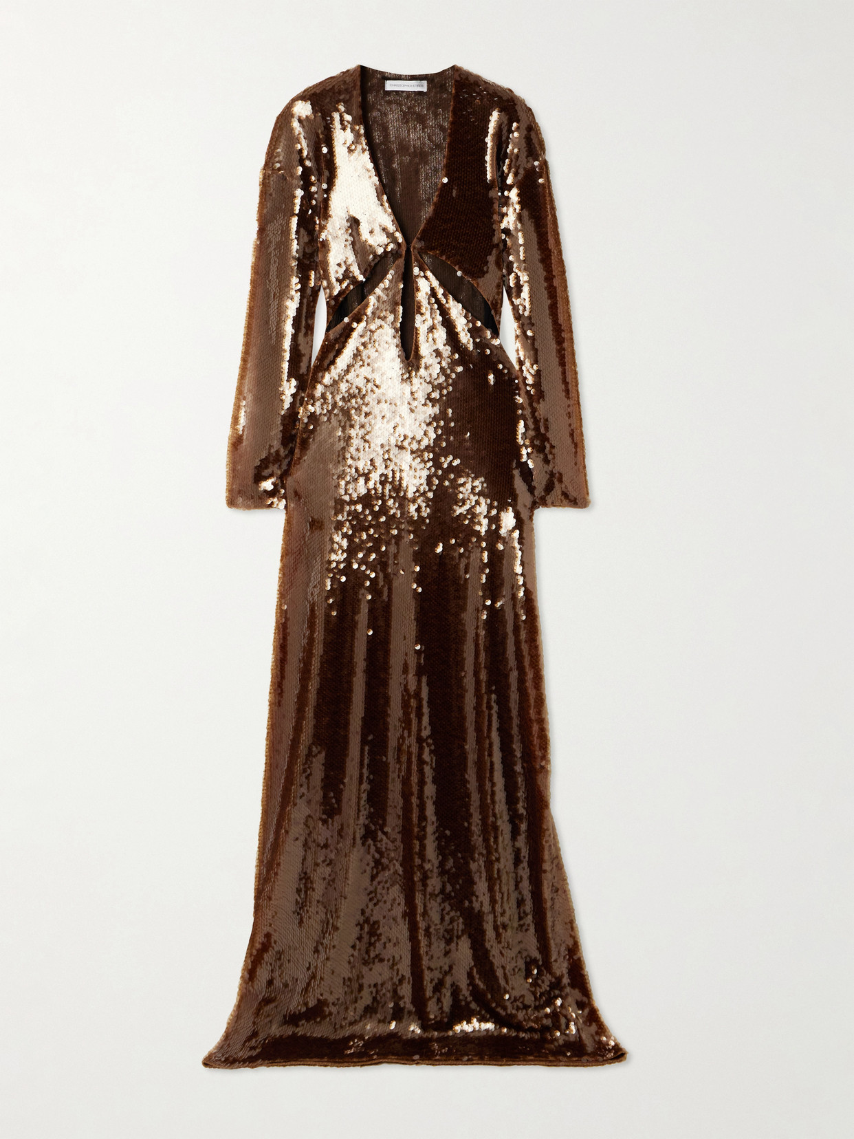 Christopher Esber Lucent Cutout Sequined Mesh Maxi Dress In Brown