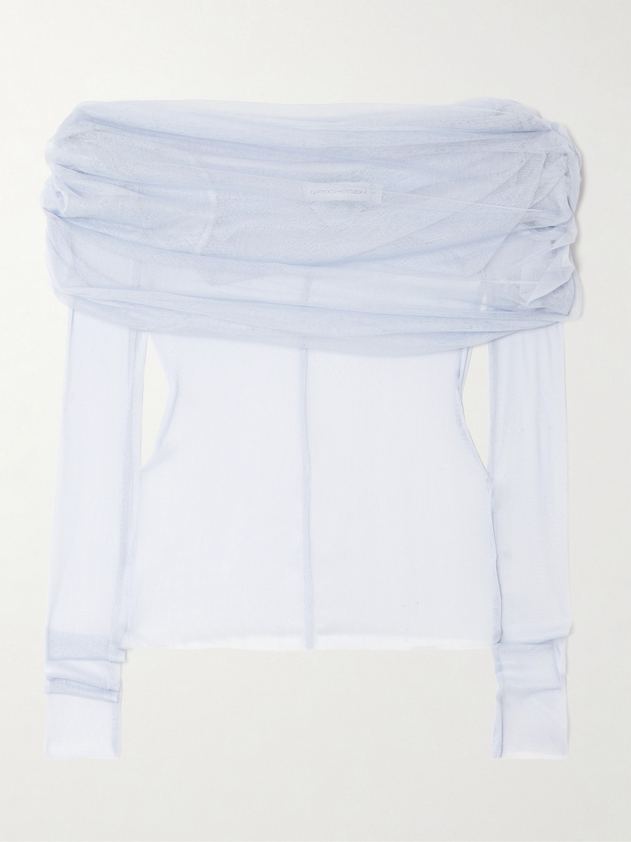 Christopher Esber Veiled Draped Off-the-shoulder Silk-tulle Top In Blue