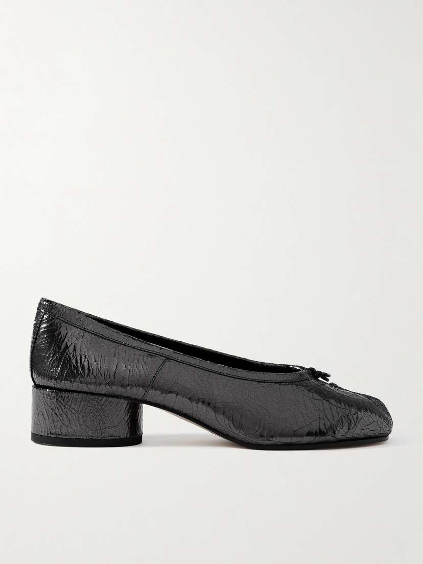 Maison Margiela Tabi Ballerina Split-toe Crinkled Glossed-leather Pumps