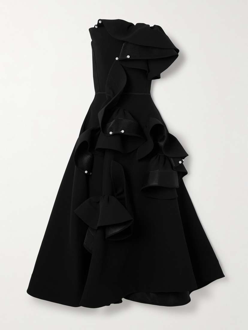 Maticevski Atonement Strapless Embellished Mesh-trimmed Ruffled Crepe Maxi Dress - UK 6