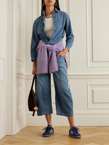 RIVET UTILITY New Yorker cropped frayed denim jumpsuit