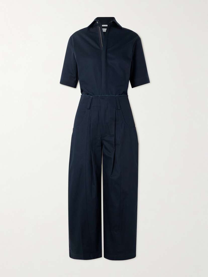 Rivet Utility New Yorker Cropped Frayed Herringbone Cotton-canvas Jumpsuit