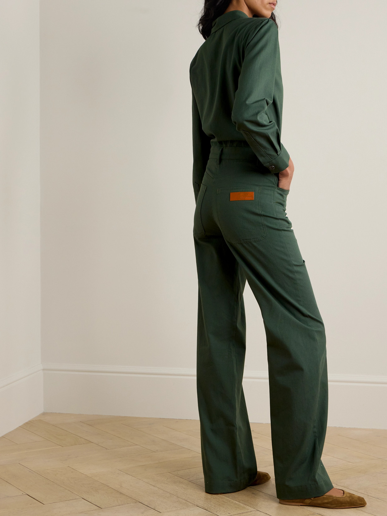 Rivet Utility Boyfriend Cotton-canvas Jumpsuit In Green