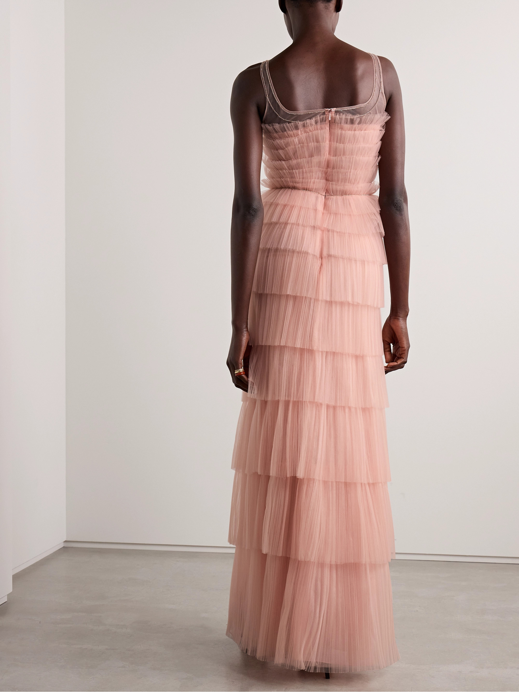 Costarellos Crystal-embellished tiered plissé-tulle gown thumbnail
