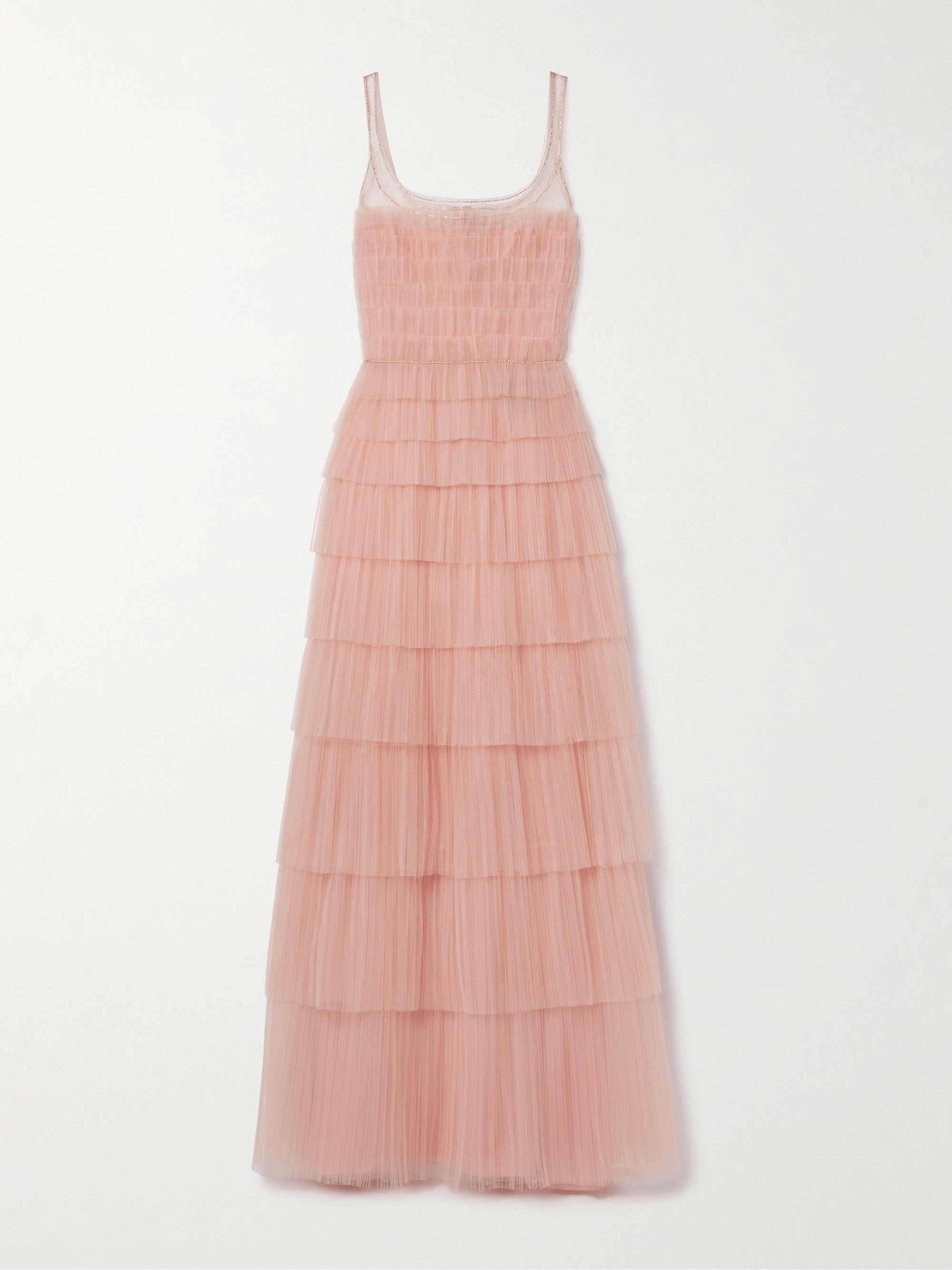 Costarellos Crystal-embellished tiered plissé-tulle gown thumbnail