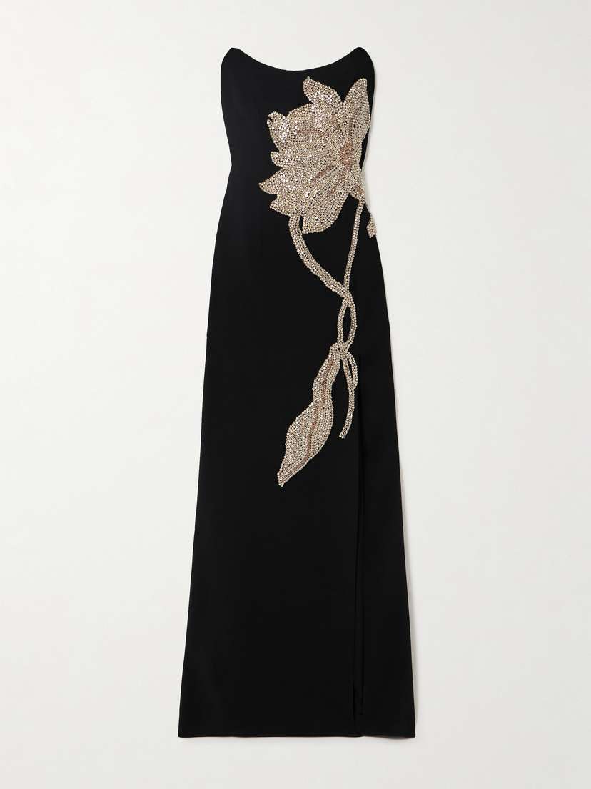 Costarellos Cara Strapless Embellished Crepe Gown