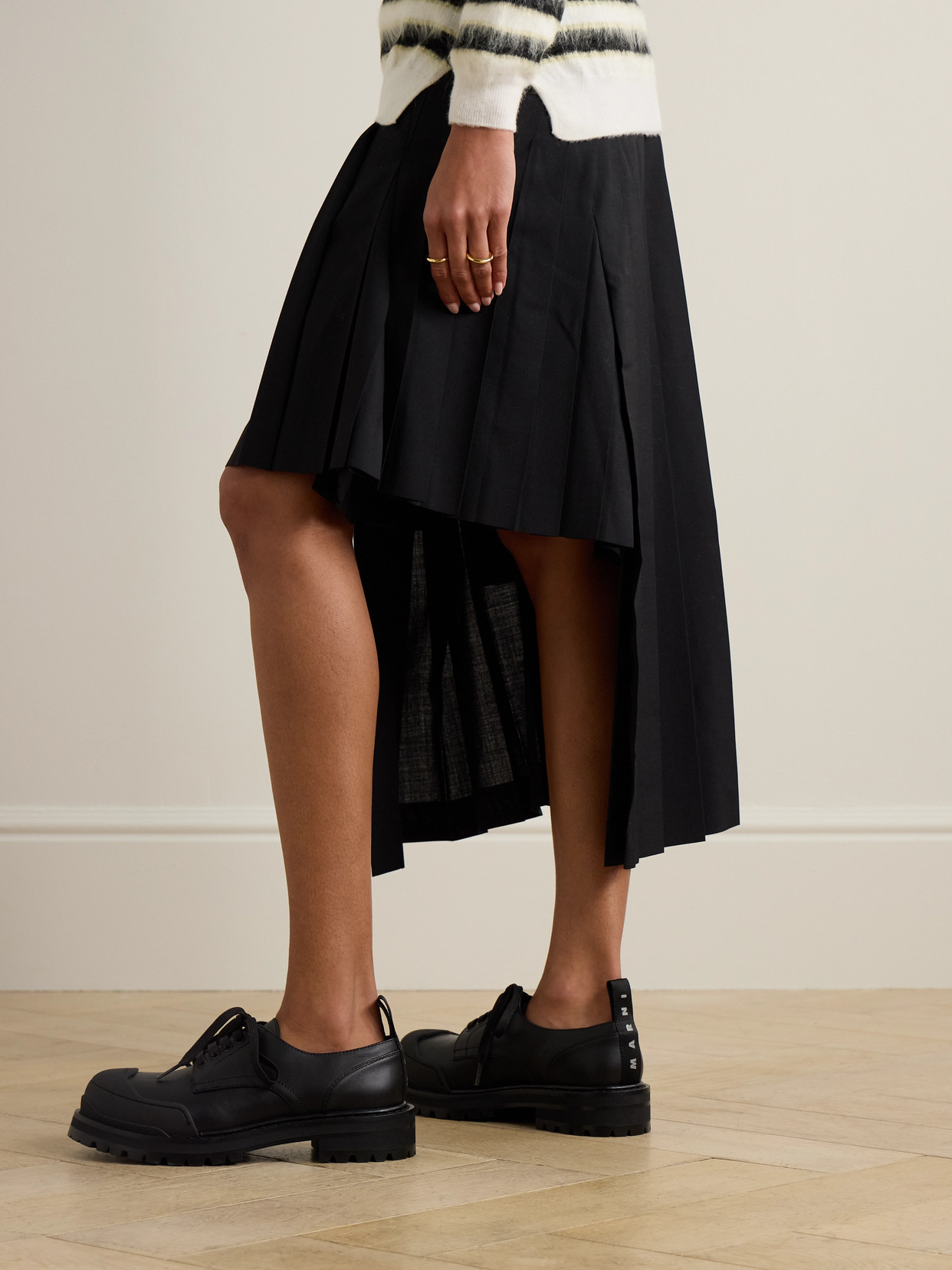 Marni Dada Rubber-trimmed Leather Brogues In Black