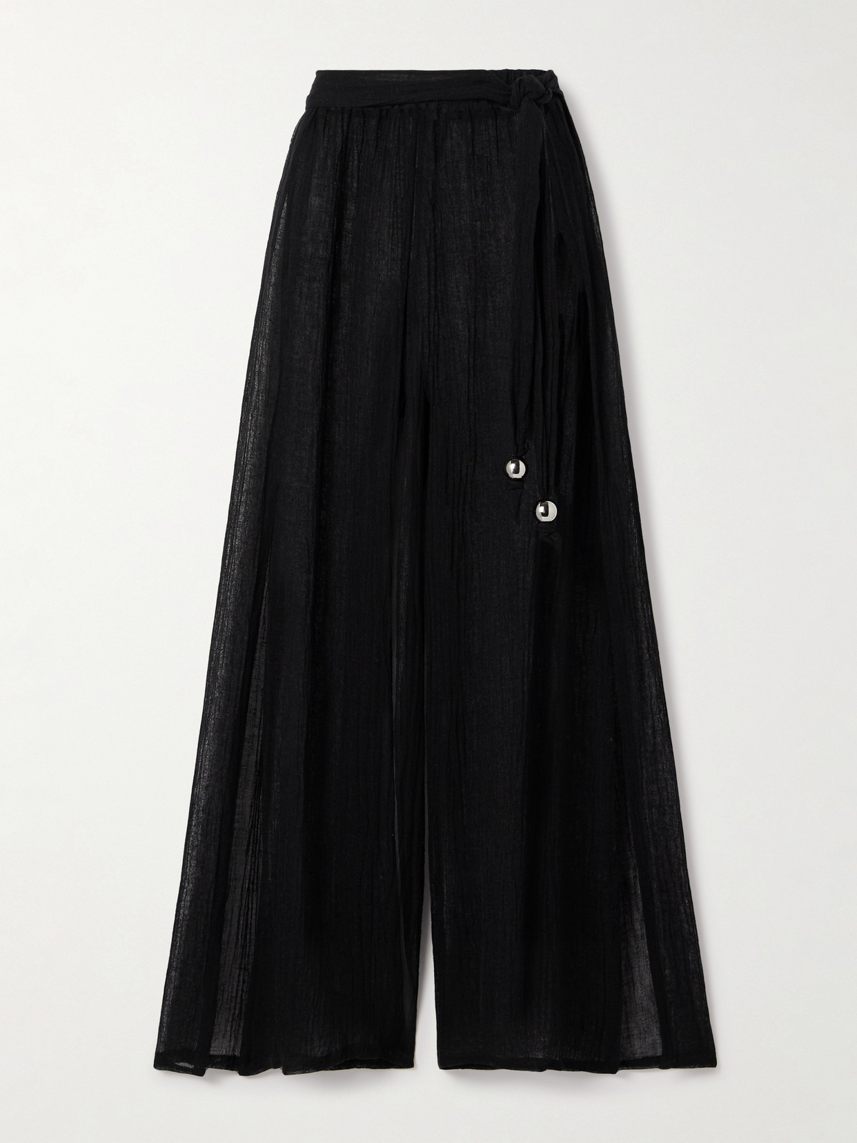 Lisa Marie Fernandez Belted Crinkled Linen-blend Gauze Wide-leg Pants In Black