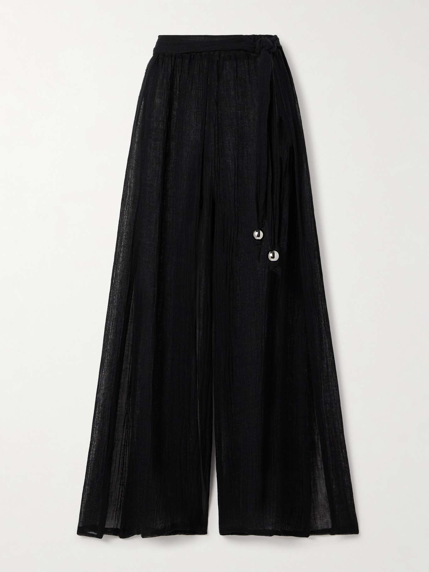 Mesh Accented Linen-Blend Gauze Pant