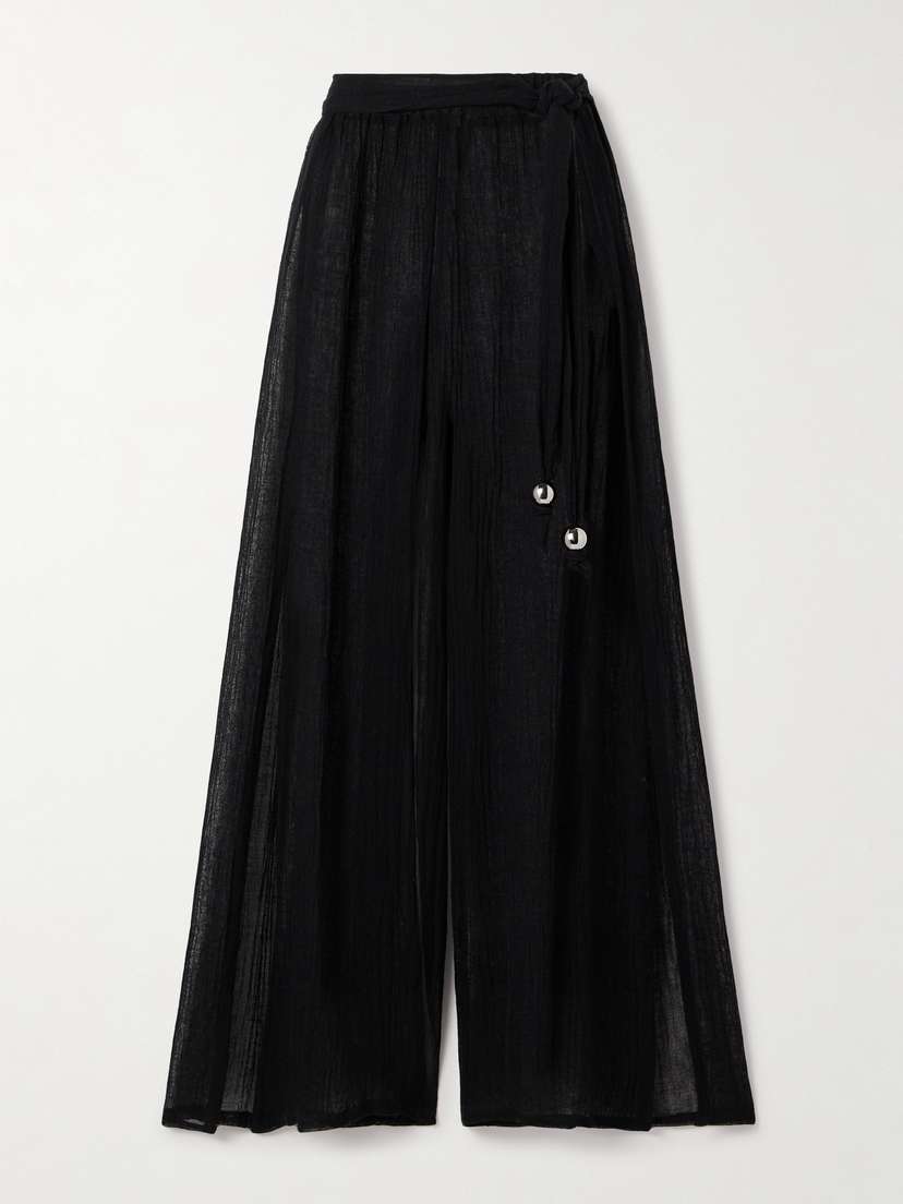 Lisa Marie Fernandez Belted Crinkled Linen-blend Gauze Wide-leg Pants