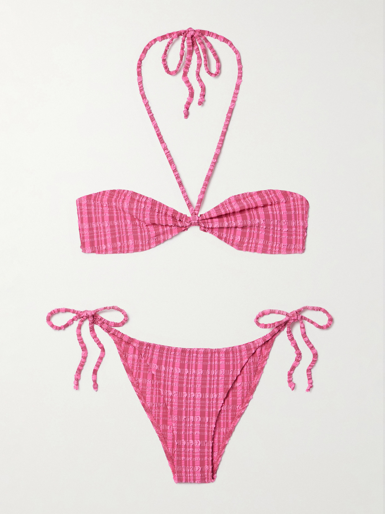 Lisa Marie Fernandez Striped Seersucker Halterneck Bikini In Pink