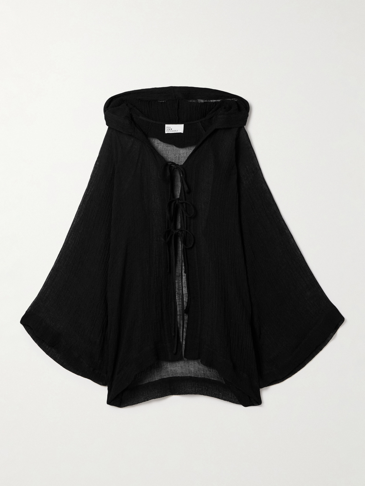 Lisa Marie Fernandez Hooded Crinkled Linen-blend Gauze Cape In Black