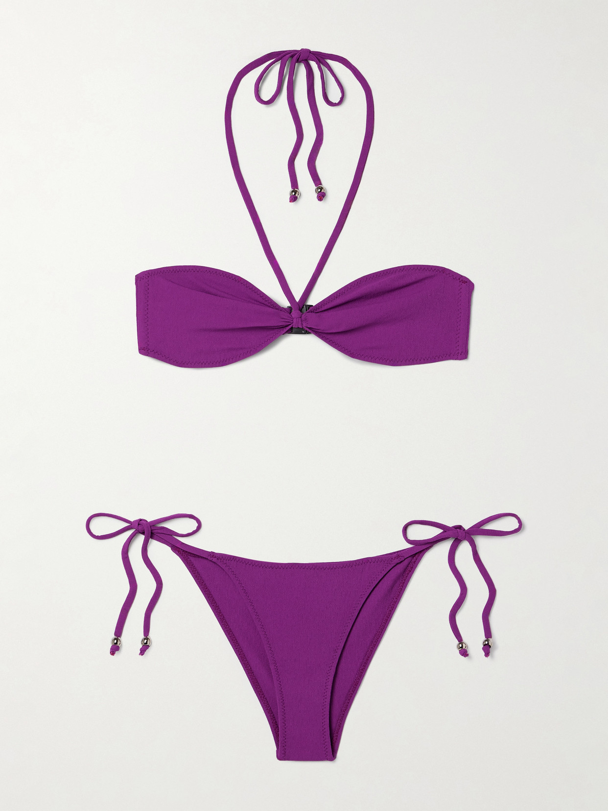 Lisa Marie Fernandez Embellished Crepe Halterneck Bikini In Purple