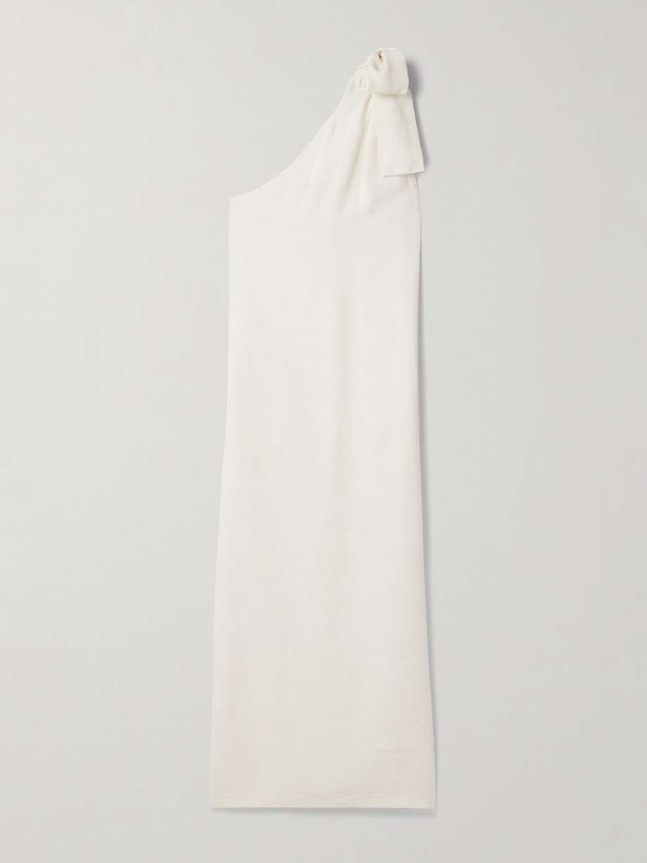 bow-detailed one-shoulder woven maxi dress