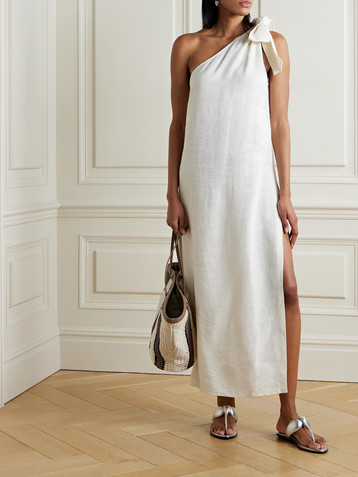 Lisa Marie Fernandez Bow-detailed one-shoulder woven maxi dress