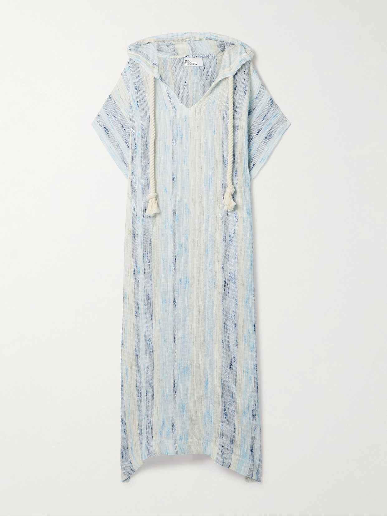 Lisa Marie Fernandez Hooded Striped Linen-blend Gauze Kaftan In Off-white