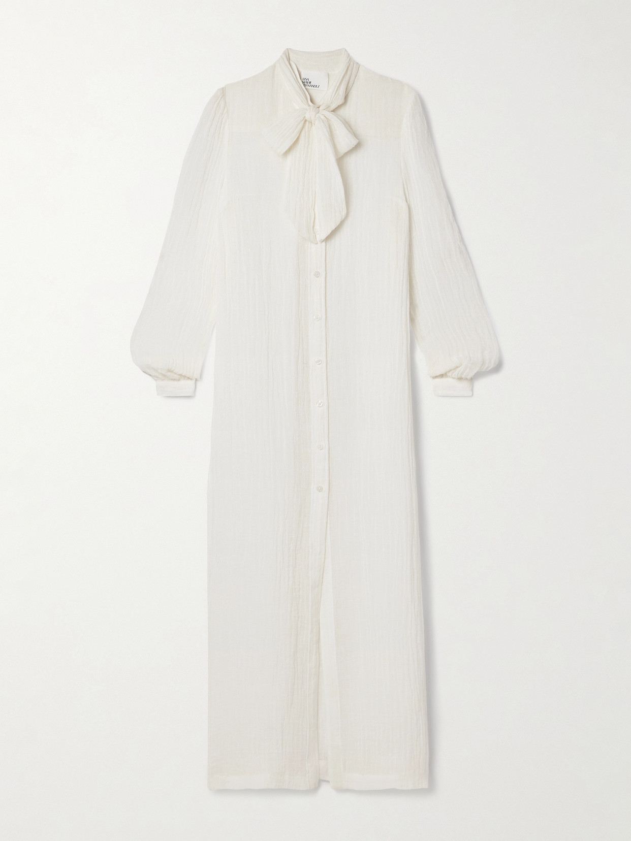 Lisa Marie Fernandez Pussy-bow Crinkled Linen-blend Gauze Maxi Dress In White