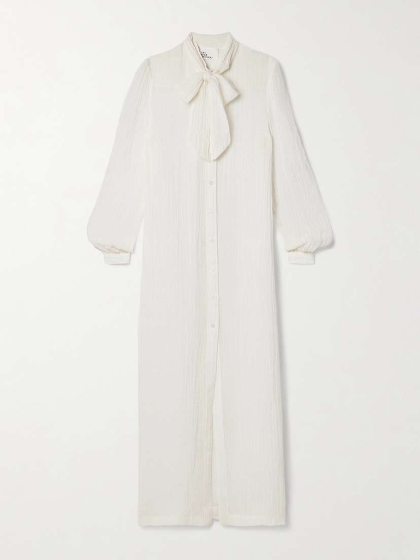 Lisa Marie Fernandez Pussy-bow Crinkled Linen-blend Gauze Maxi Dress