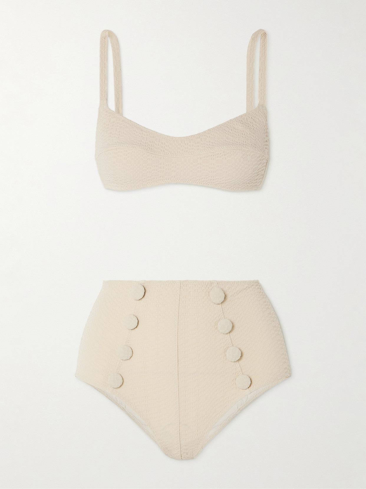 Lisa Marie Fernandez - Button-embellished Seersucker Bikini - Off-white