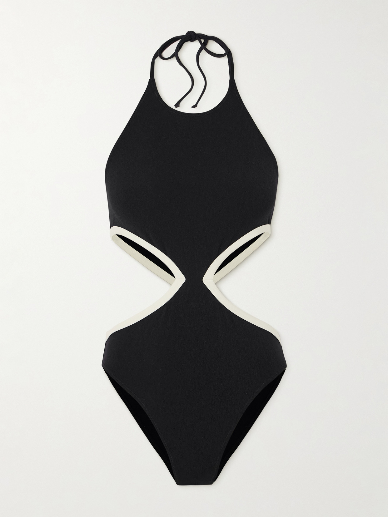 Lisa Marie Fernandez Cutout Two-tone Stretch-crepe Halterneck Swimsuit In Black