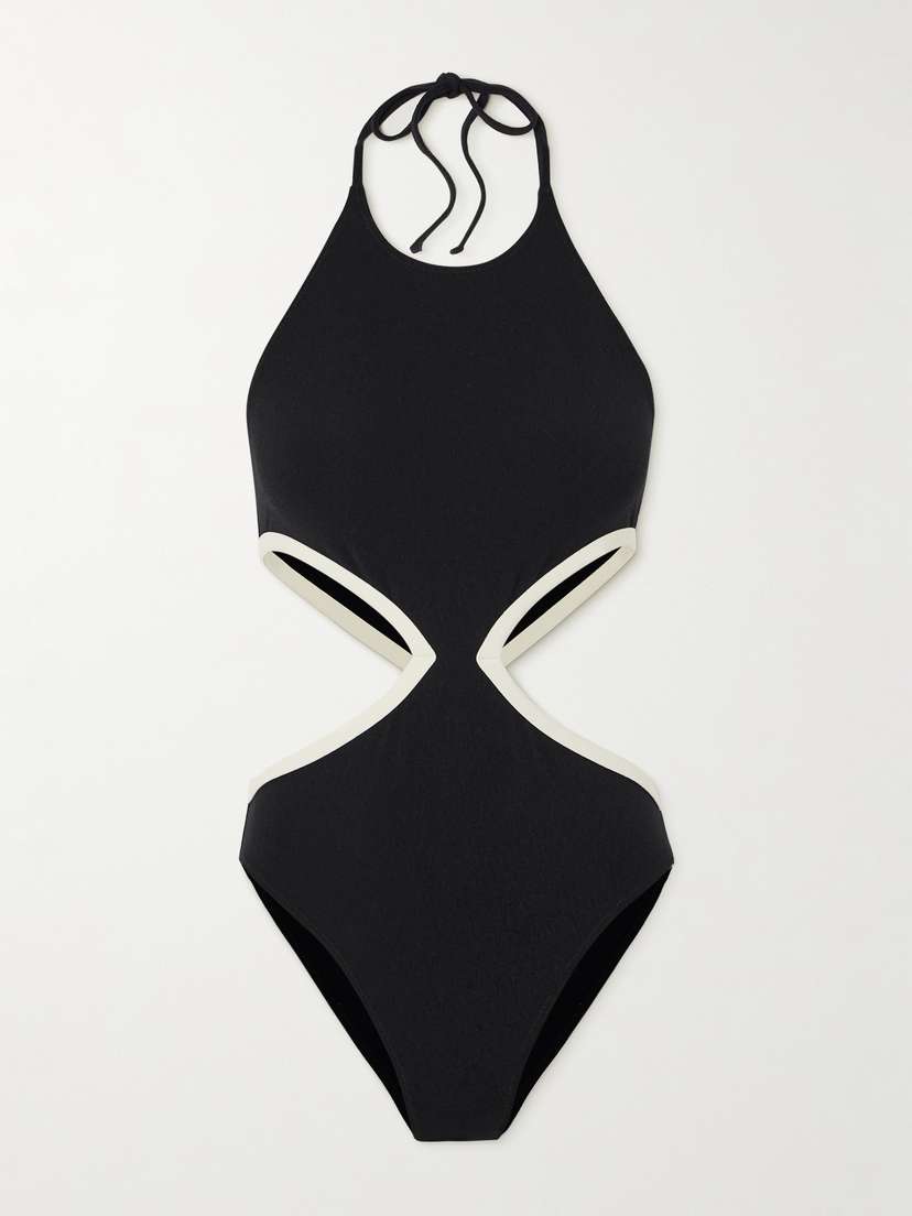 Lisa Marie Fernandez Cutout Two-tone Stretch-crepe Halterneck Swimsuit
