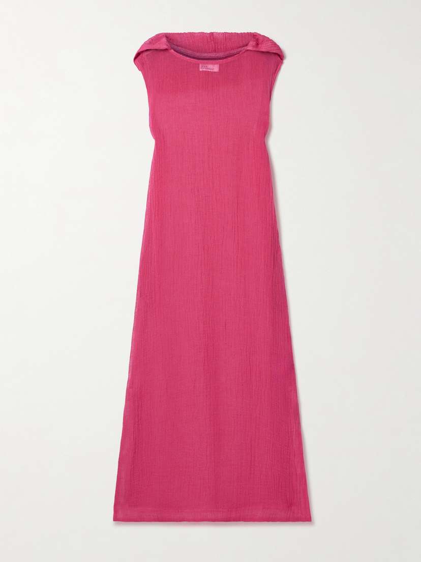 Lisa Marie Fernandez Hooded Crinkled Linen-blend Gauze Maxi Dress