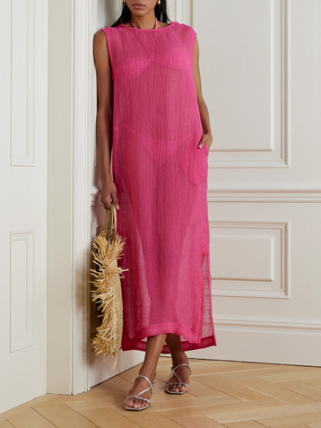 Lisa Marie Fernandez Hooded crinkled linen-blend gauze maxi dress