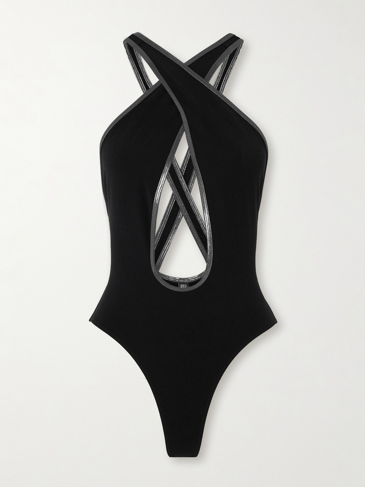 Lisa Marie Fernandez Pretzel Cutout Metallic-trimmed Crepe Swimsuit In Black