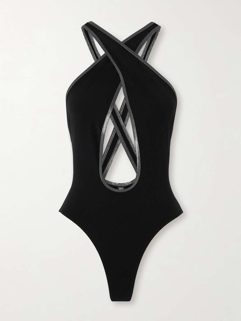 Lisa Marie Fernandez Pretzel Cutout Metallic-trimmed Crepe Swimsuit