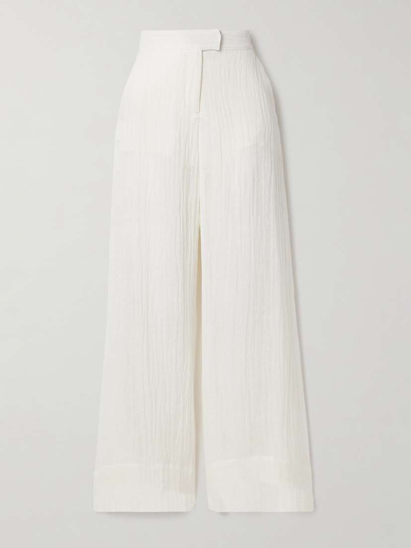 Lisa Marie Fernandez Crinkled Linen-blend Gauze Wide-leg Pants