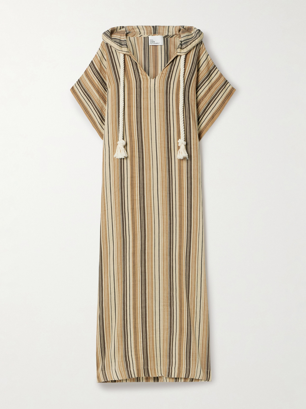 Lisa Marie Fernandez Hooded Striped Linen-blend Kaftan In Brown