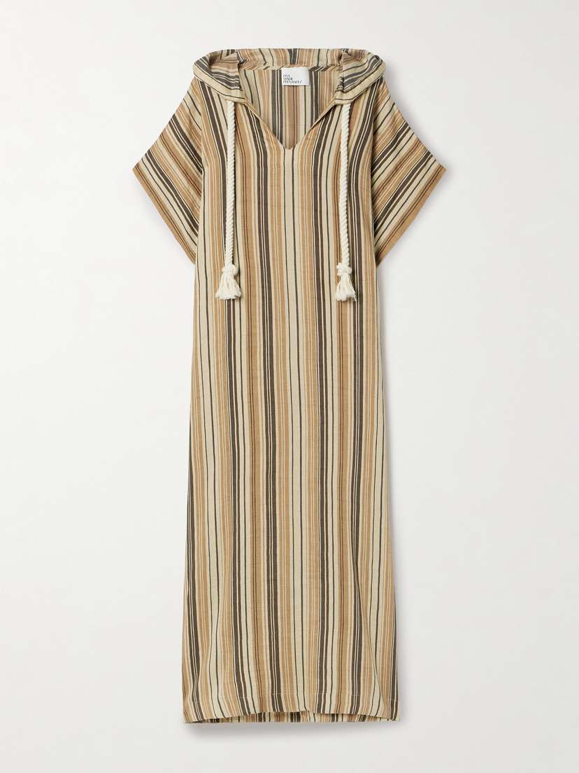 Lisa Marie Fernandez Hooded Striped Linen-blend Kaftan