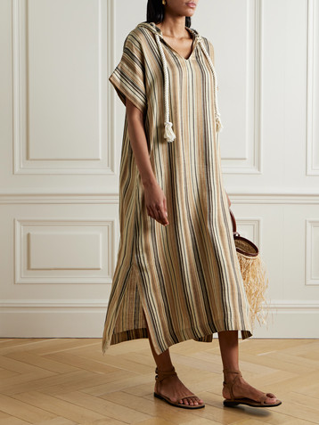 Lisa Marie Fernandez Hooded striped linen-blend kaftan