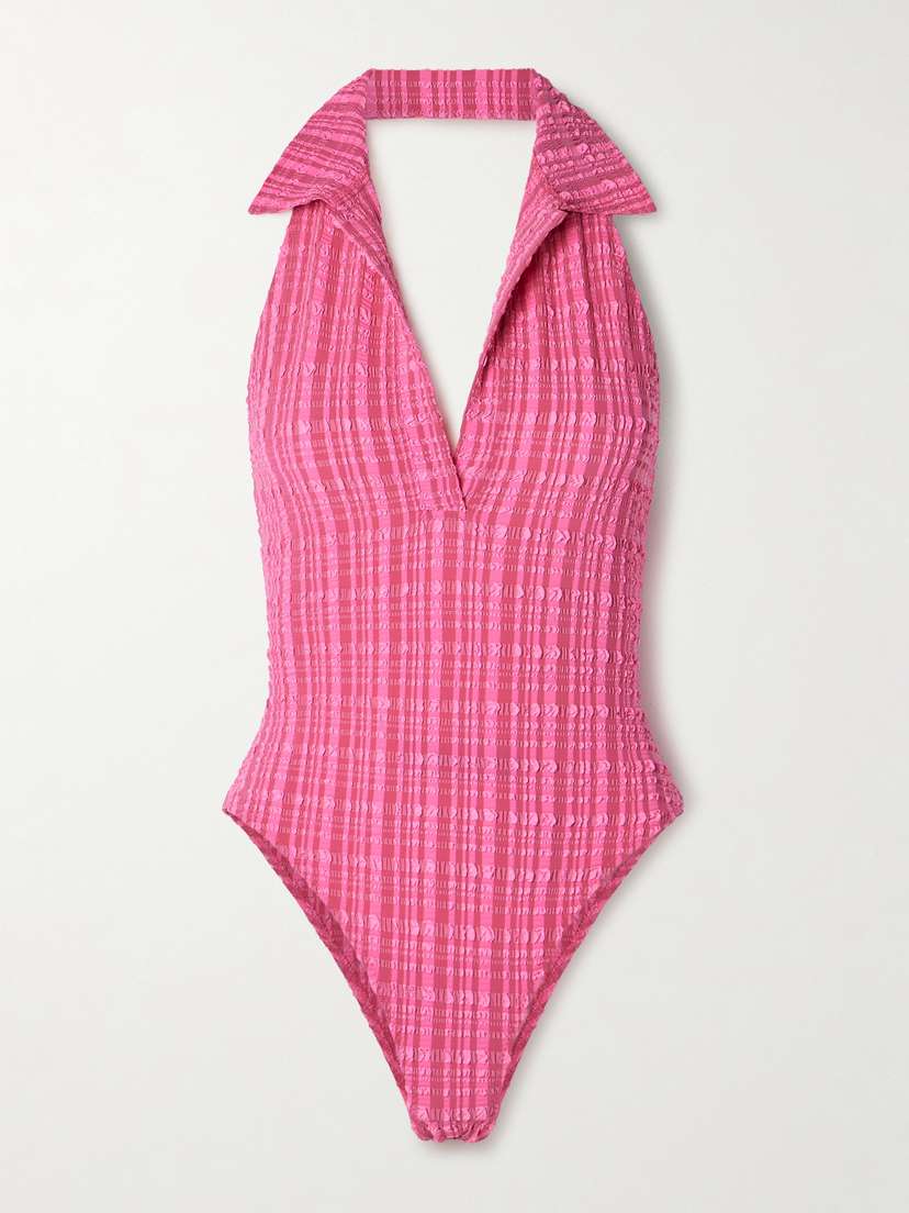 Lisa Marie Fernandez Polo Striped Seersucker Halterneck Swimsuit