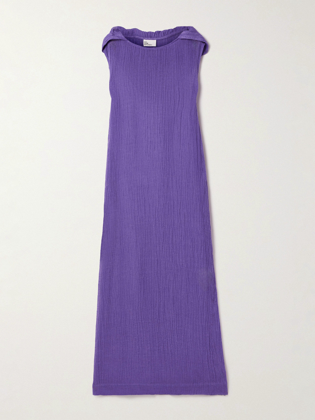 Lisa Marie Fernandez Hooded Crinkled Linen-blend Gauze Maxi Dress In Purple