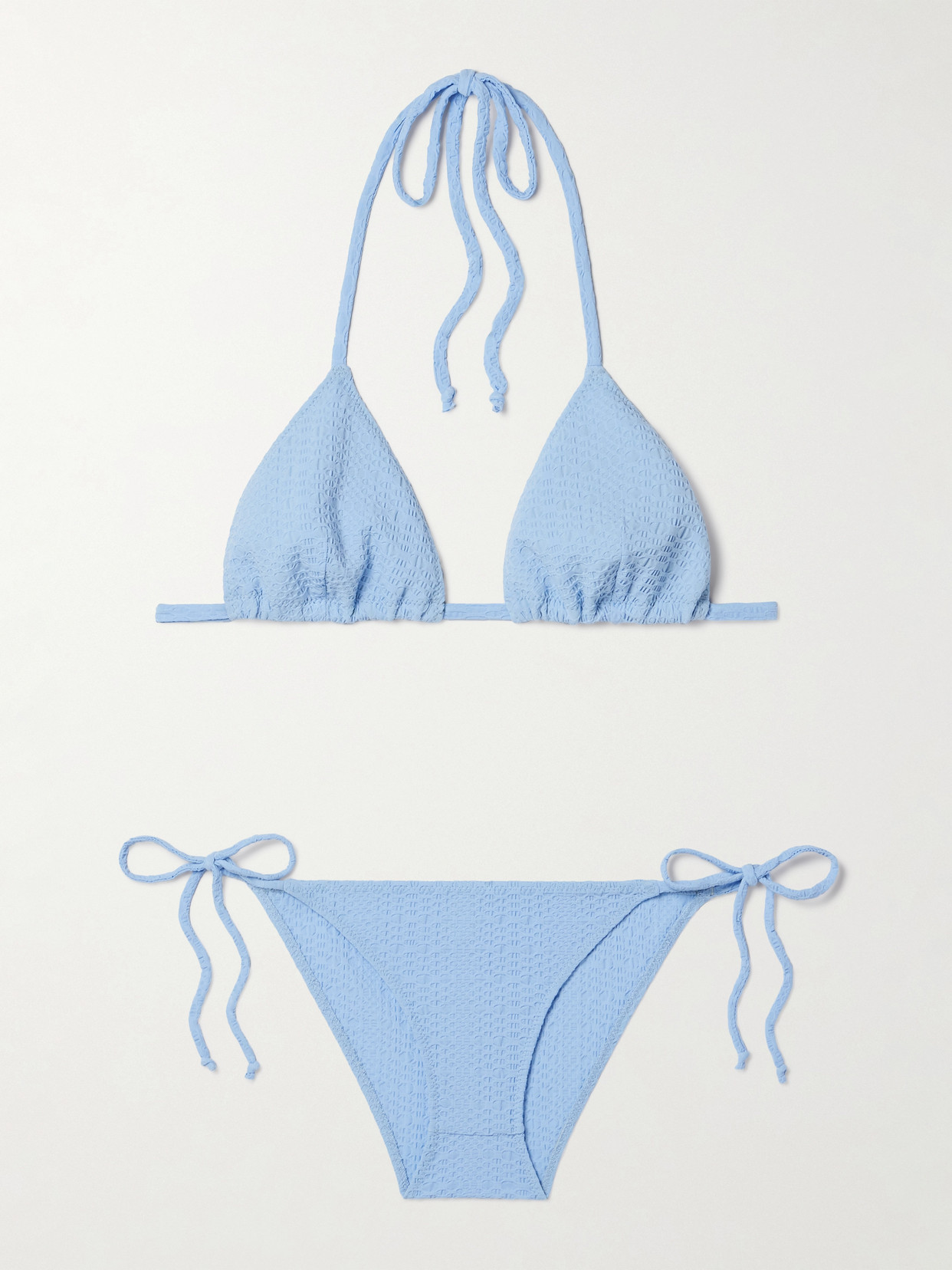 Lisa Marie Fernandez Seersucker Triangle Bikini In Blue