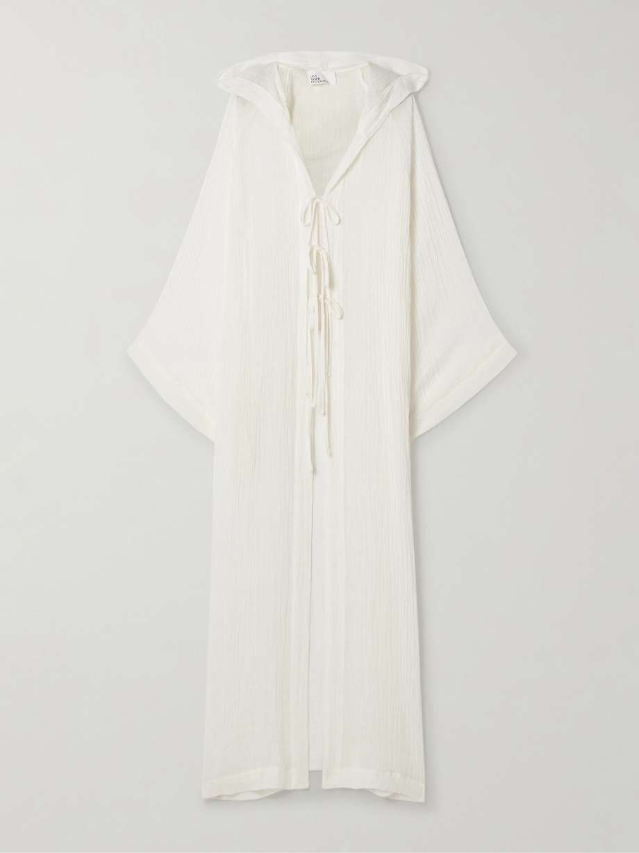 hooded linen-blend gauze coverup