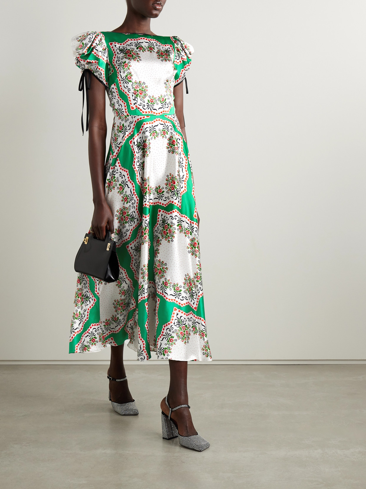 Rodarte Printed Silk-satin Midi Dress In Green